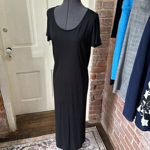 Pure Jill Scoop Neck Short Sleeve LONG Cotton & Rayon Dress with Pockets